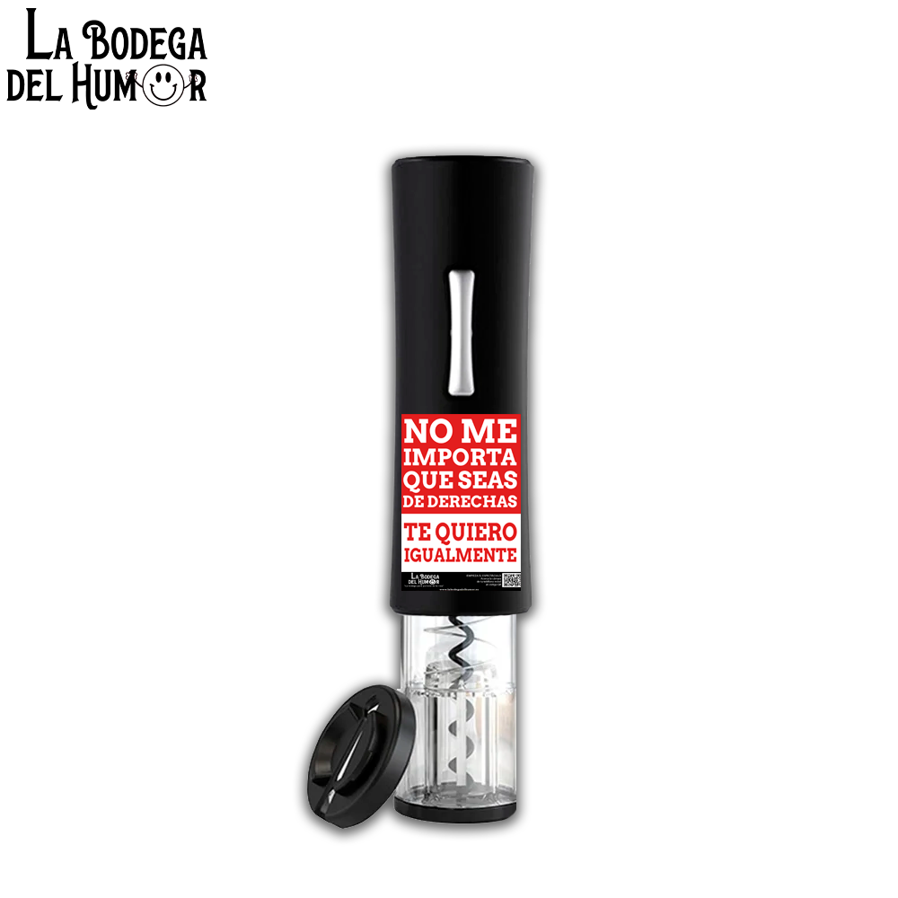 Sacacorchos Eléctrico Negro "No me importa que seas de derecha"